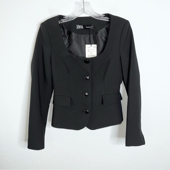 Zara Blazer Top Women Small Jacket Black Fitted Button Up Preppy Career C3 - Picture 1 of 9